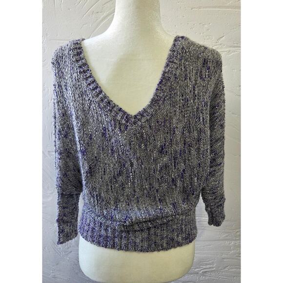 Jessica Simpson Woman's Grey Purple with silver accents V-Neck Sweater Size M - Picture 2 of 7